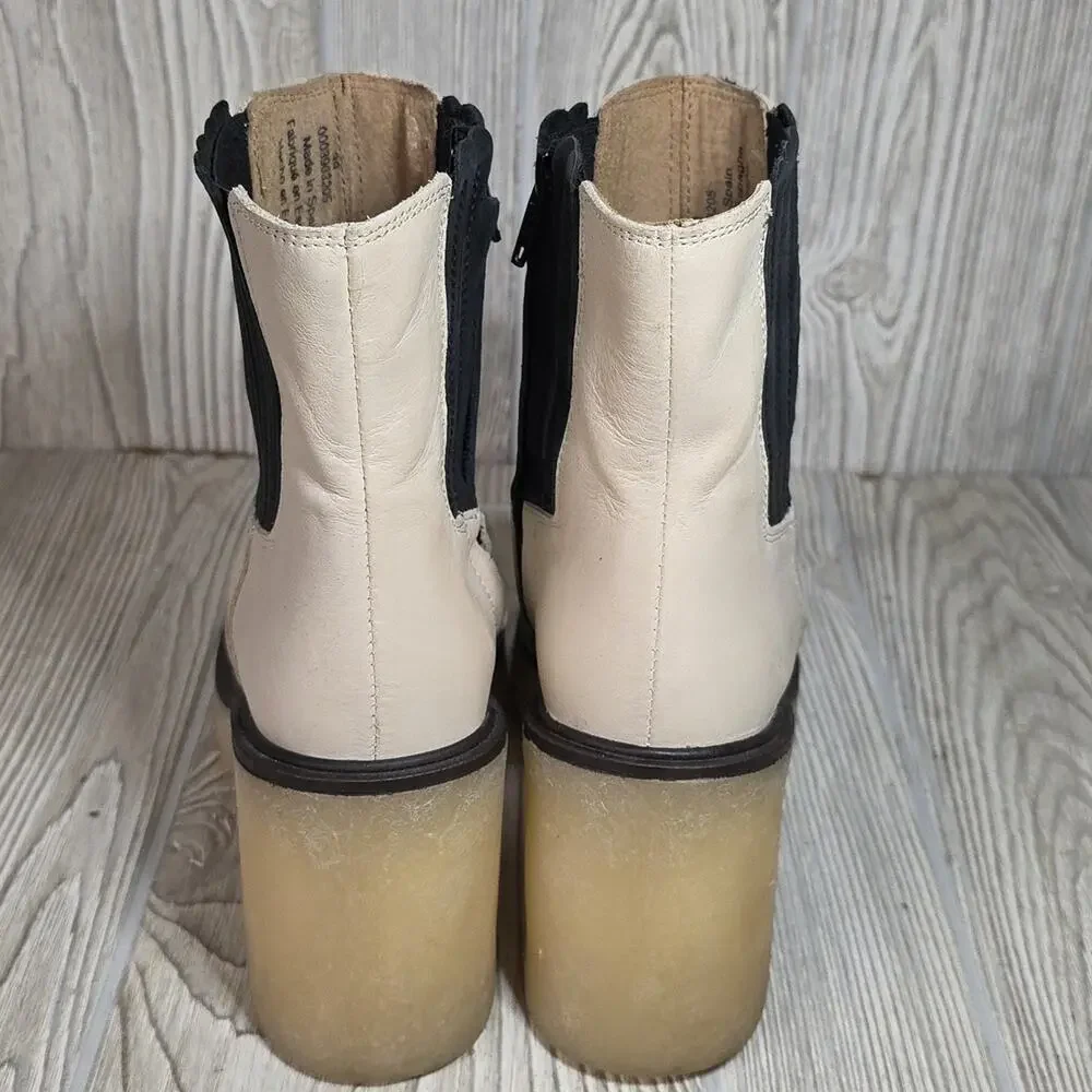 Free People James Chelsea Bone Leather Retro Chunky Block Heel Boots Womens 39